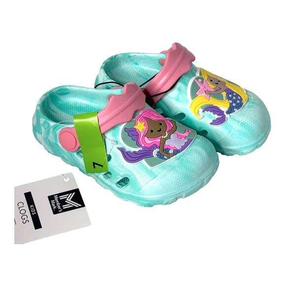 NEW Toddler Girls MERMAID CLOG SHOES Water Friendly Size 7 Teal Pink Back Strap - Picture 7 of 7